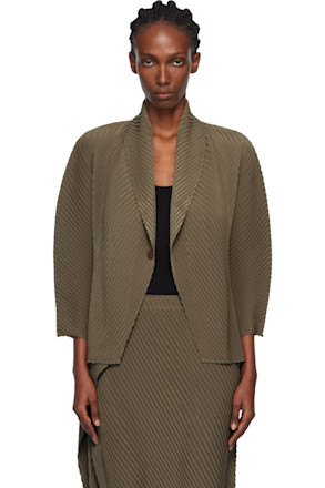 Khaki Soft Fold Pleats Blazer