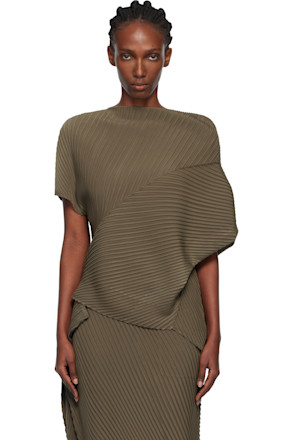 Khaki Soft Fold Pleats Blouse