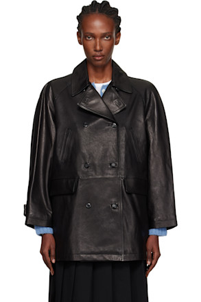 Black Vegetable Leather Pea Coat