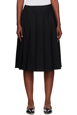 Black Wool Pleated Midi Skirt