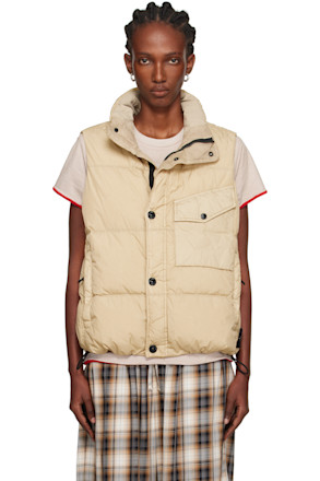 Beige G100003 Crinkle Reps Recycled Nylon Down Vest
