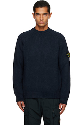 Navy 5100050 Fancy Yarn Mouliné Wool Sweater