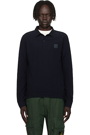 Navy 2200011 Long Sleeve Cotton Jersey Polo