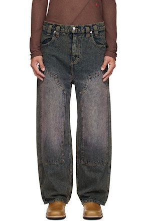Blue Double Knee Baggy Jeans