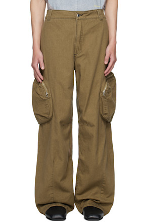 Khaki Zip Pocket Denim Cargo Pants