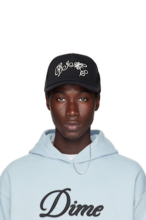 Black Embroidered Fighter Trucker Cap