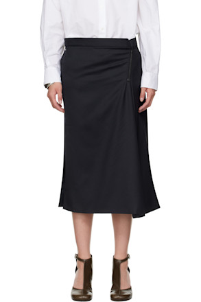 Navy Wrap Midi Skirt