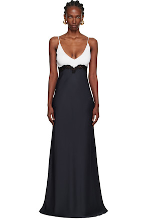 White & Navy Amaryllis Lace Maxi Dress