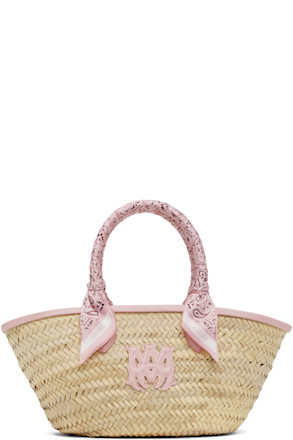 Beige & Pink MA Raffia Micro Tote