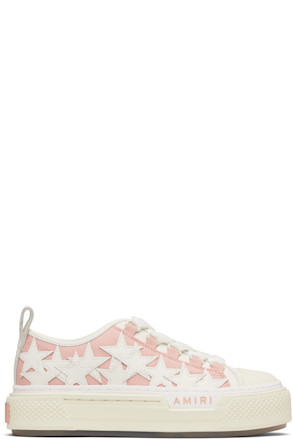 Pink & White Stars Court Low Sneakers