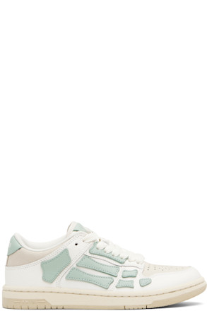 White & Green Skel Top Low Sneakers