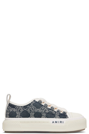 Navy & White MA Quad Denim Court Low Sneakers