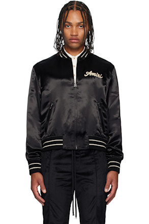 Black 'Club Amiri' Satin Bomber Jacket