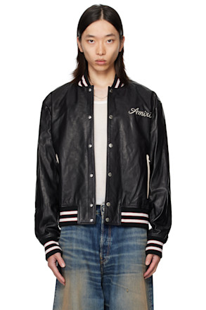 Black 'Club AMIRI' Leather Varsity Jacket