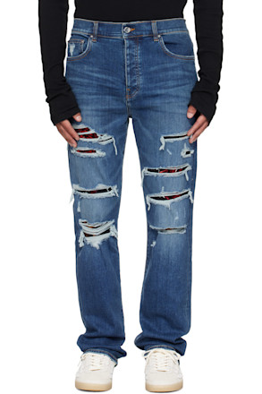 Blue Floral Velvet Slim Thrasher Jeans