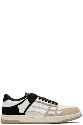 Brown & White Distressed Skel Top Low Sneakers