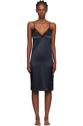 Black Annabelle Satin Slip Midi Dress