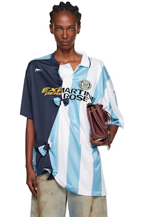 Blue & White Collage Football Top
