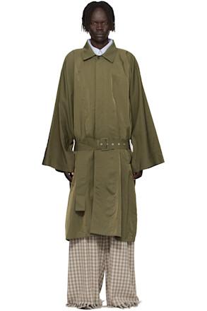 Green Crinkled Trench Coat