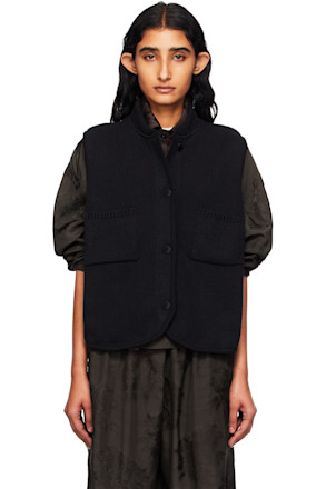Black Boxy Cotton Waistcoat Cardigan