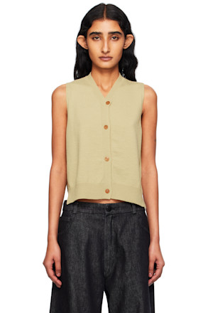 Yellow Merino Wool Waistcoat Cardigan