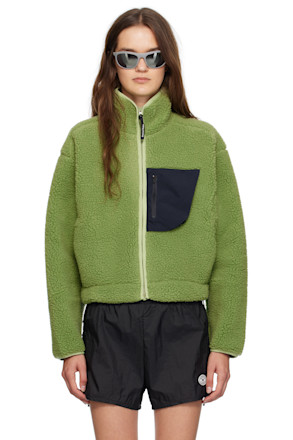 Green Cropped Wool Pile Fleece Jacket