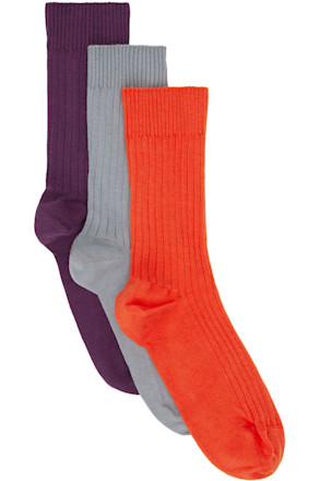 Three-Pack Multicolor Rib Overankle Socks