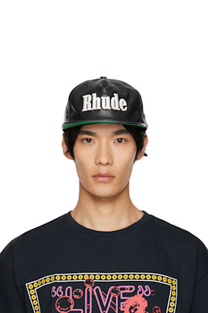 Black Logo Leather Cap