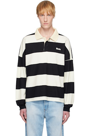 Black & White Striped Piqué Polo