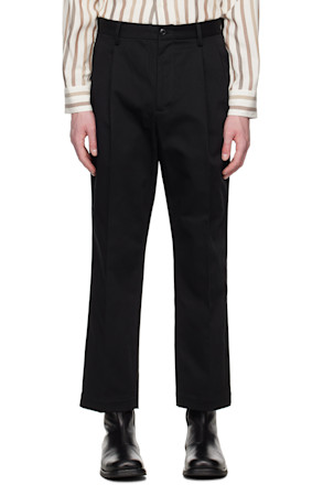 Black Double Pleated Chino Trousers