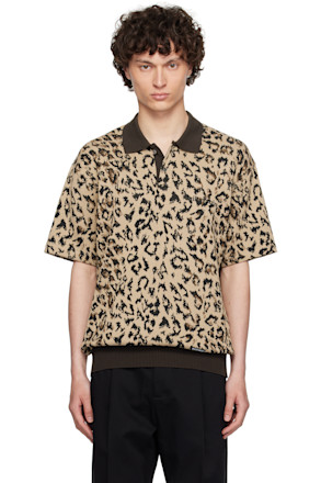 Beige Jacquard Knit Polo
