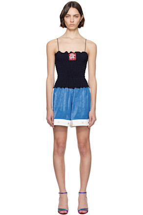 Black Shirred Boxing Short Romper
