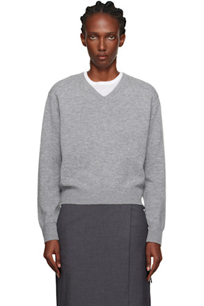 Gray Cashmere V-Neck Sweater