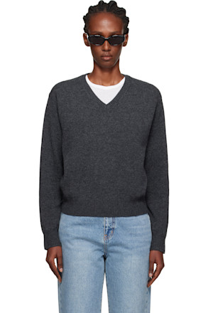 Gray Cashmere V-Neck Sweater