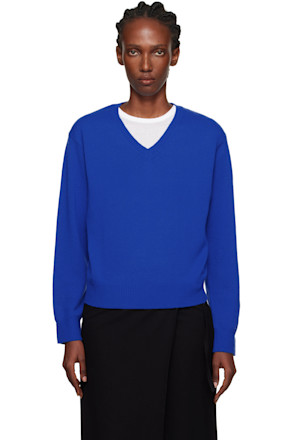 Blue Cashmere V-Neck Sweater