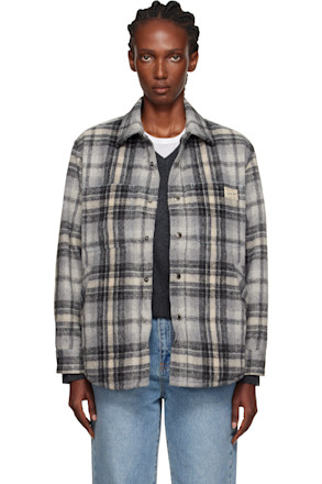 Gray Quilted Check Flannel Overshirt