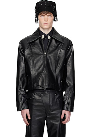 Black Kraner Cropped Leather Jacket