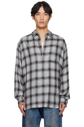 Gray Check Oversized Down Pullover Shirt