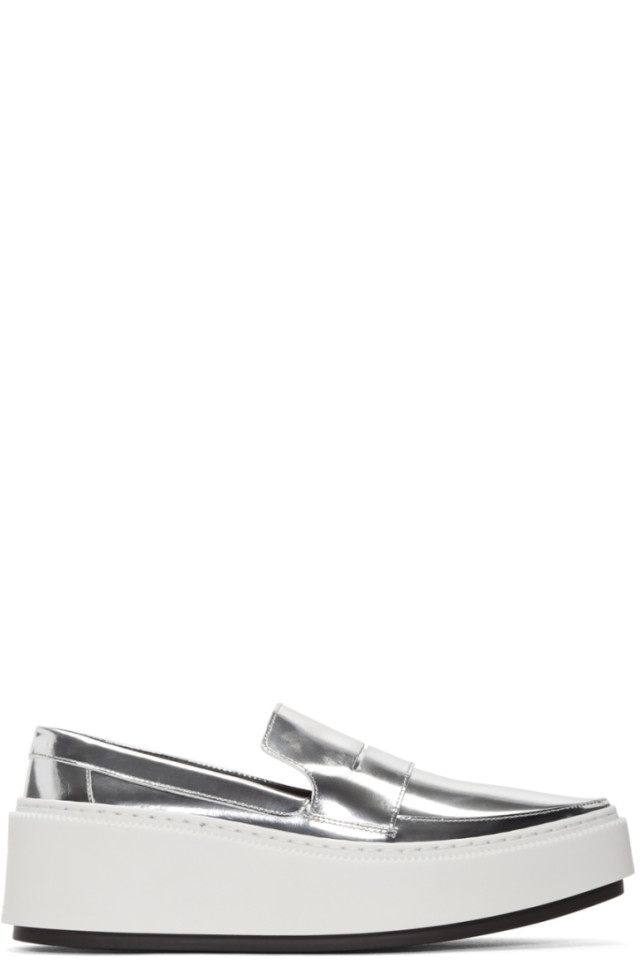 silver platform loafers