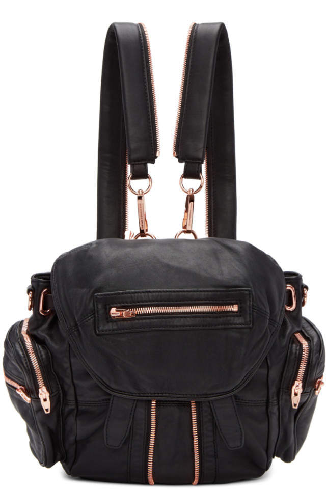 black backpack with rose gold zipper