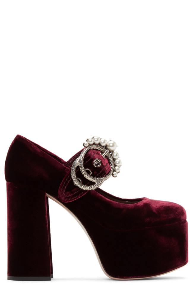 burgundy velvet platform heels