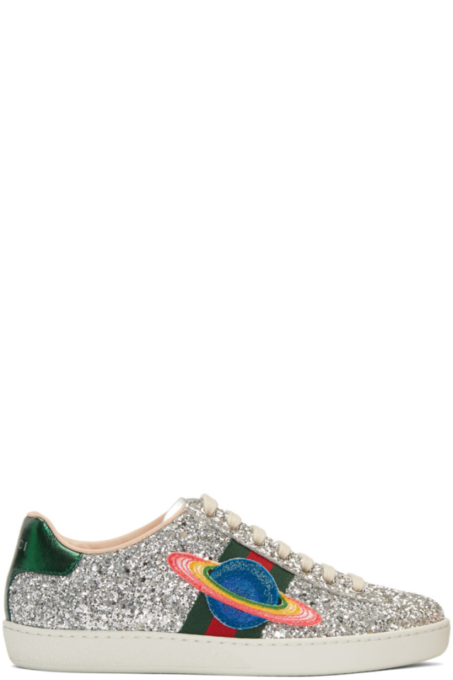 gucci ace glitter sneakers silver