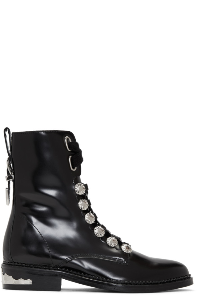 black studded lace up boots