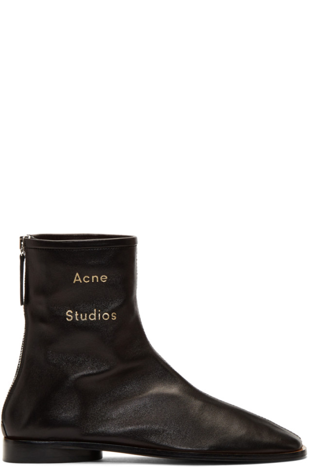 Acne Studios Black Branded Ankle Boots 