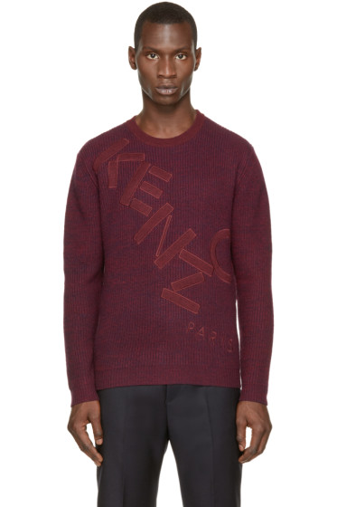 Kenzo - Burgundy & Navy Knit Logo Sweater