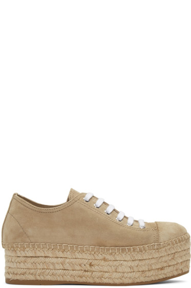 Miu Miu Beige Calf Leather Bos Taurus Flip-Flop Sandals