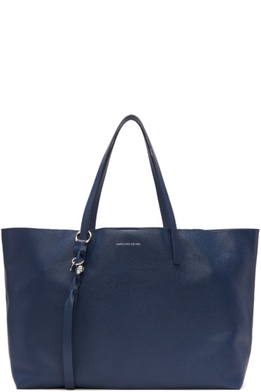 Alexander McQueen - Blue Small Skull Open Shopper Tote 