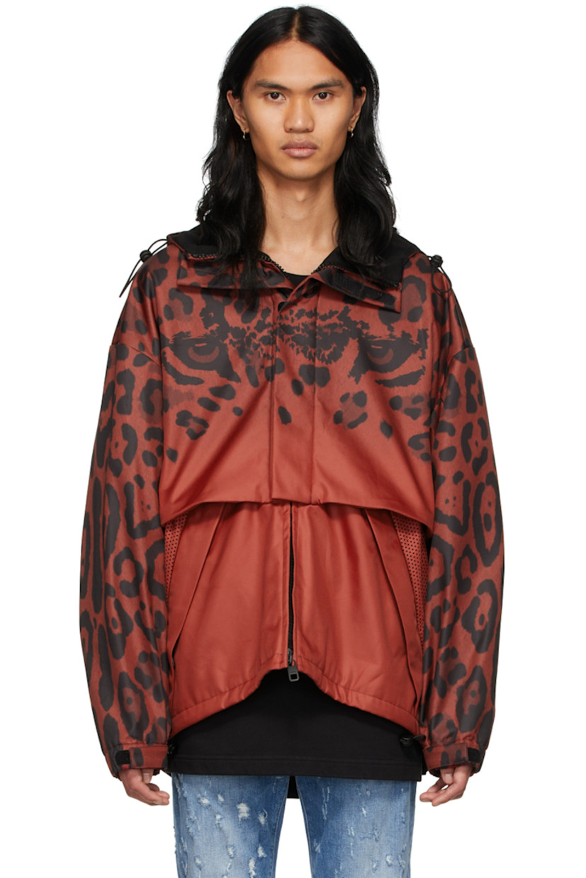 Polyester taffeta and mesh jacket. Graphic pattern throughout. 

· Drawstring at hood
· Stand collar
· Concealed zip closure
· Welt pockets at waist
· Velcro fastening at cuffs
· Drawstring at hem
· Partial mesh lining

Supplier color: Multicolor