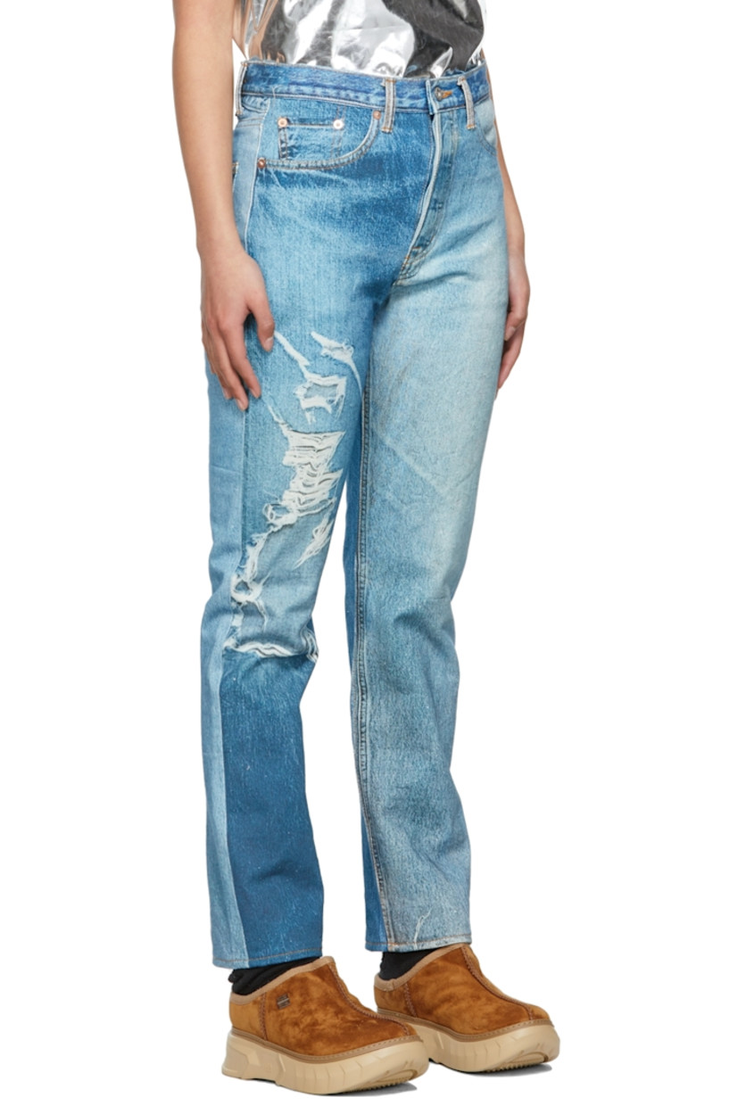 Straight-leg non-stretch denim jeans in blue featuring graphic printed throughout.

· High-rise
· Five-pocket styling
· Belt loops at waistband
· Leather logo patch in tan at back waistband
· Button-fly
· Copper-tone and silver-tone hardware
· Contrast stitching in tan

Supplier color: Indigo