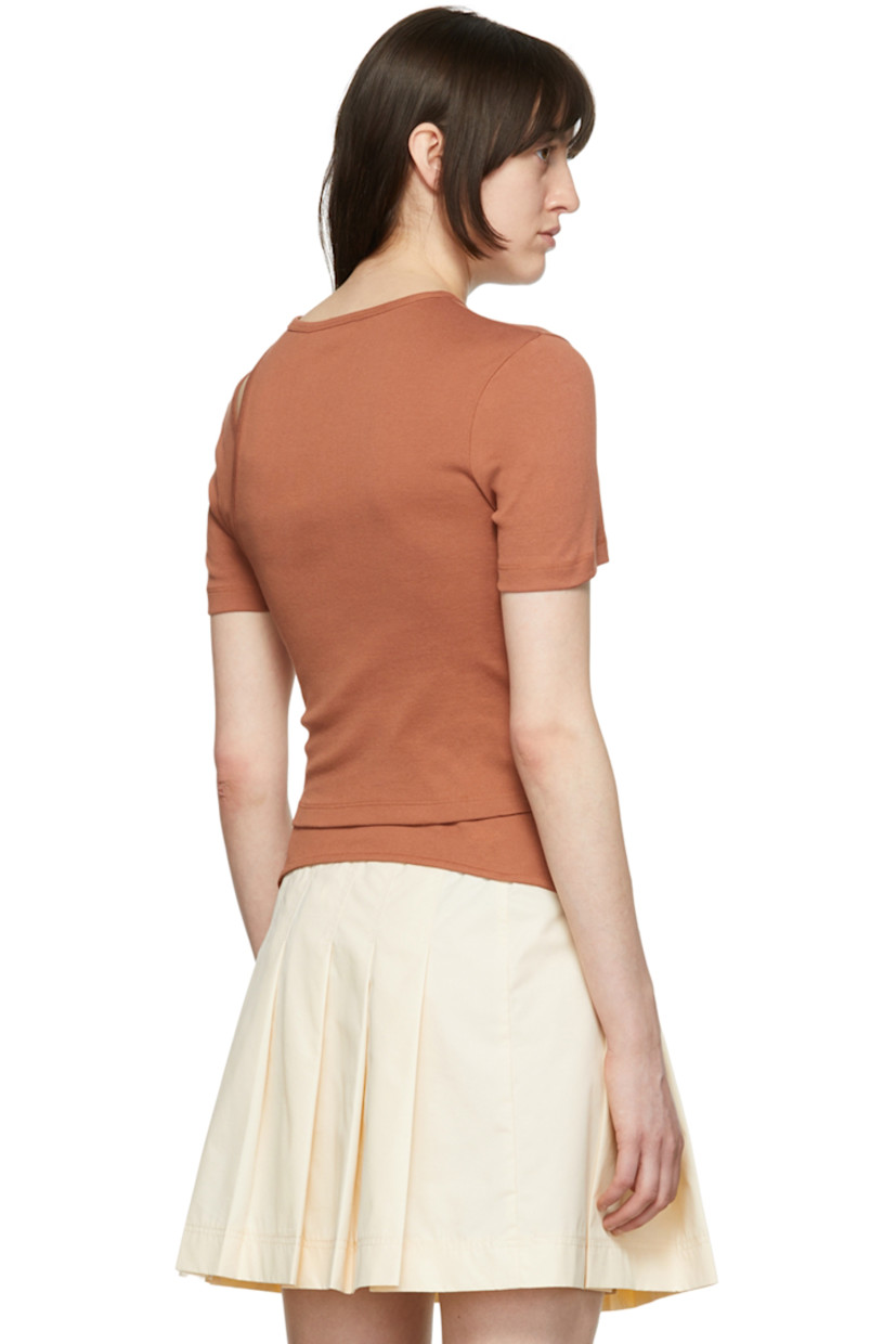 Cotton jersey T-shirt. Layered construction.

· Rib knit crewneck
· Cut-out at shoulder
· Extended side-seams

Available online exclusively at SSENSE.

Supplier color: Pecan